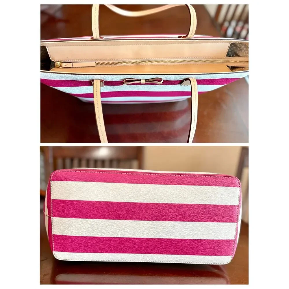 KATE SPADE NEW YORK - Eden Street Margareta Tote in Pink & White Coated Canvas